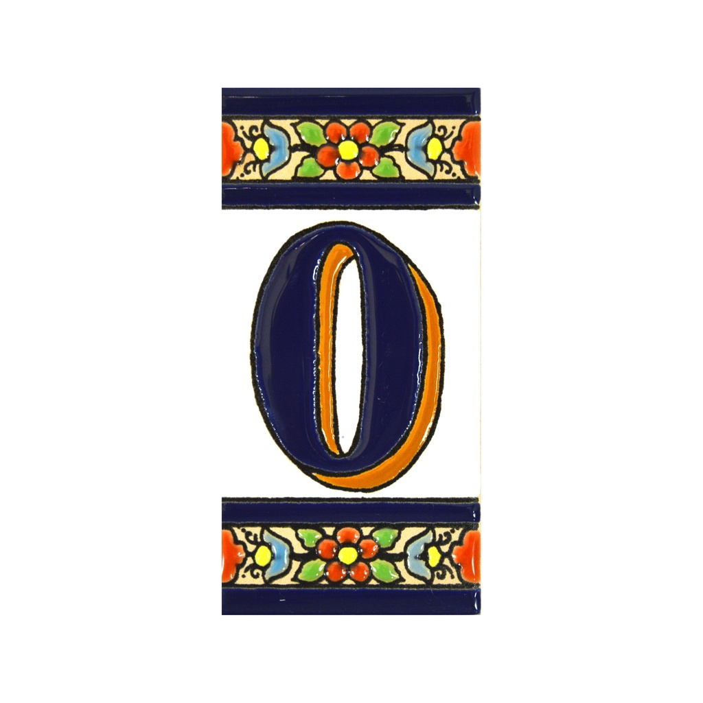 Número 0 en Azulejo – Colección Flores Mediano