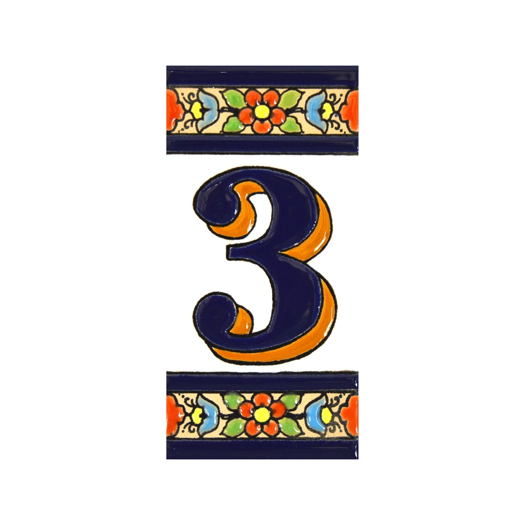 [A01456.3] Chiffre 3 en Carreau – Collection Fleurs (Moyen)