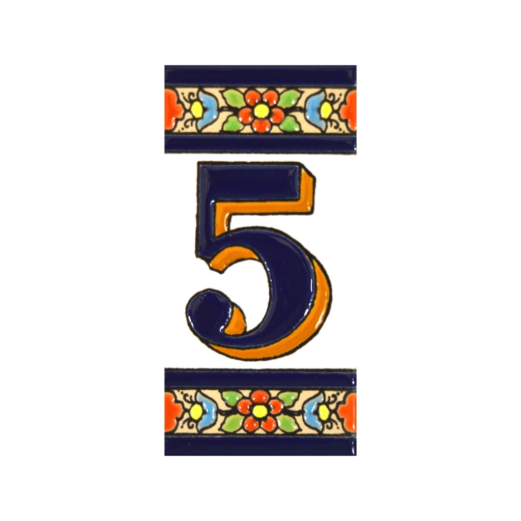 [A01456.5] Chiffre 5 en Carreau – Collection Fleurs (Moyen)