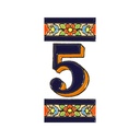 Número 5 en Azulejo – Colección Flores Mediano