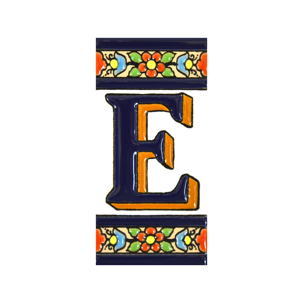 [A01456.E] Letra E en Azulejo – Colección Flores Mediano