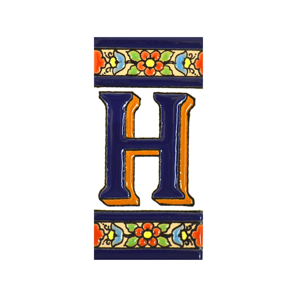 [A01456.H] Letra H en Azulejo – Colección Flores Mediano