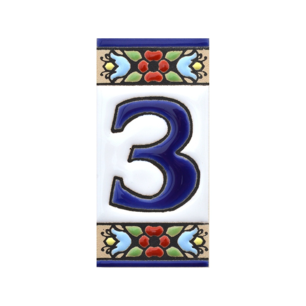 Number 3 Tile – Flowers Collection (Mini)