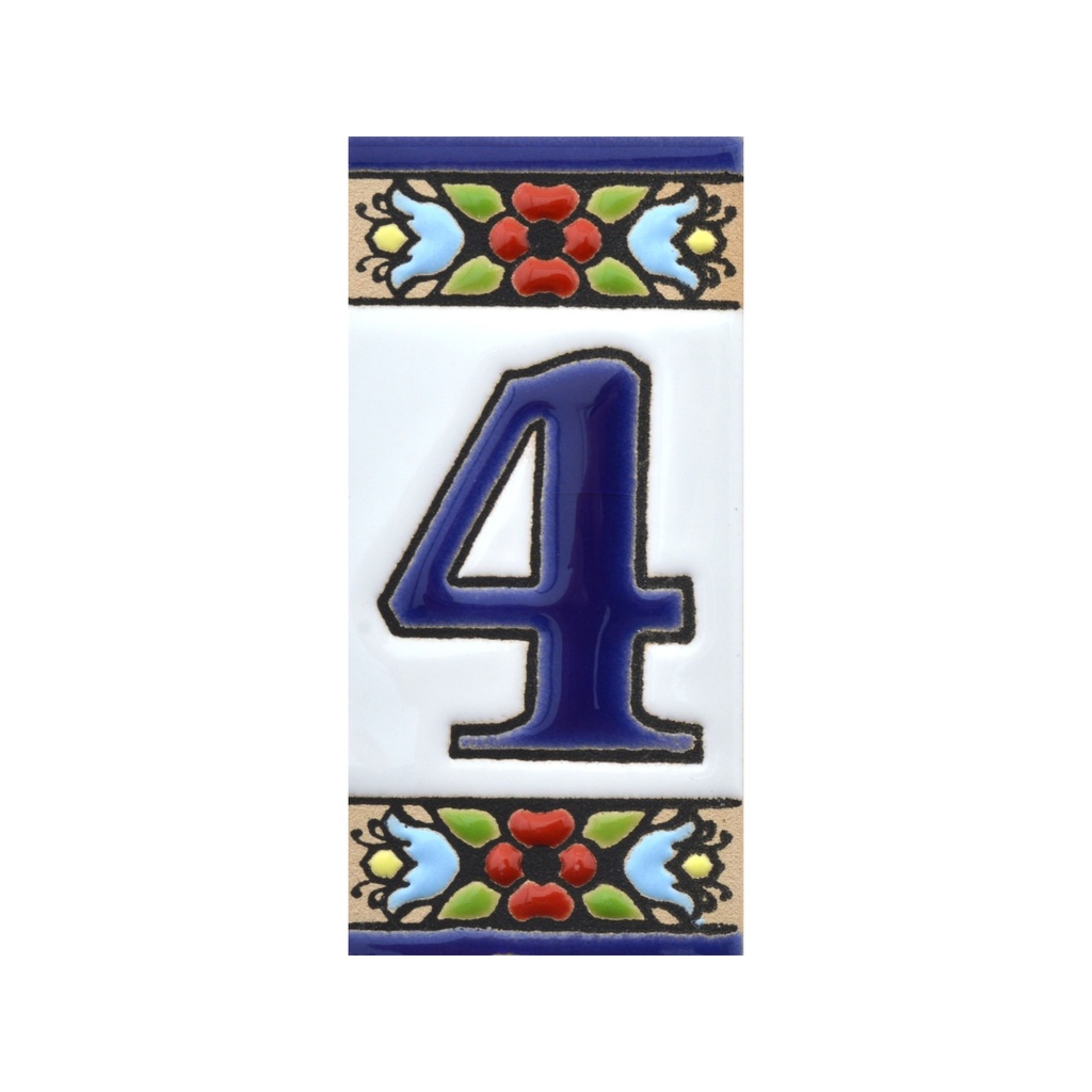 Número 4 en Azulejo – Colección Flores Mini