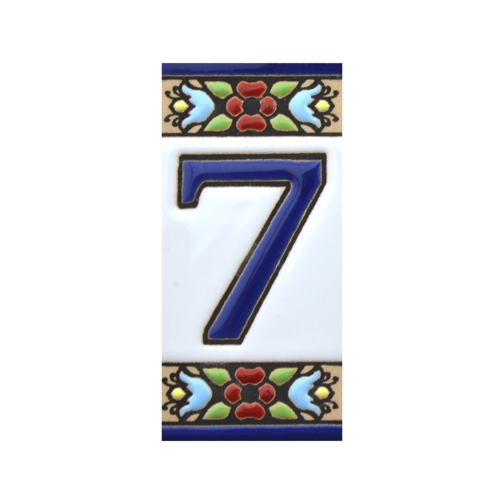 Número 7 en Azulejo – Colección Flores Mini