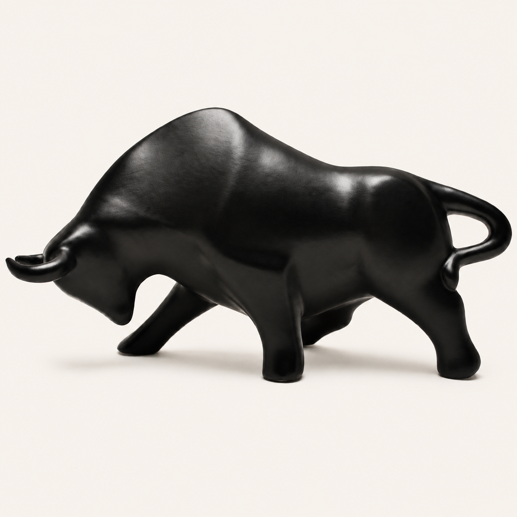 [32995.NM] Ceramic Bull Sculpture – Matte Black – Large