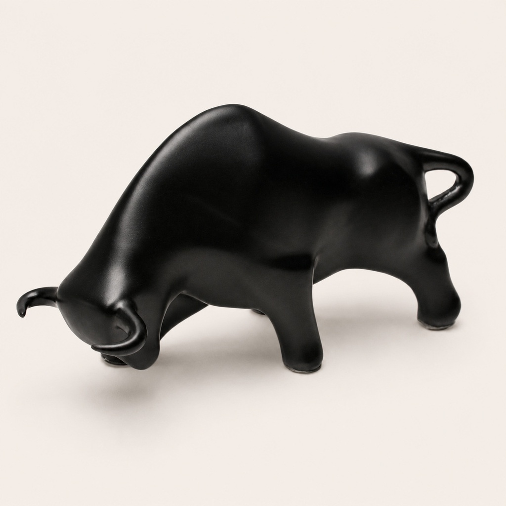 Ceramic Bull Sculpture – Matte Black – Medium