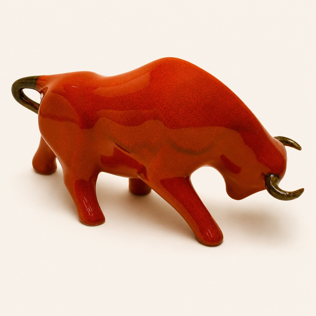 [32996.RS] Ceramic Bull Sculpture – Rojo Salino – Medium