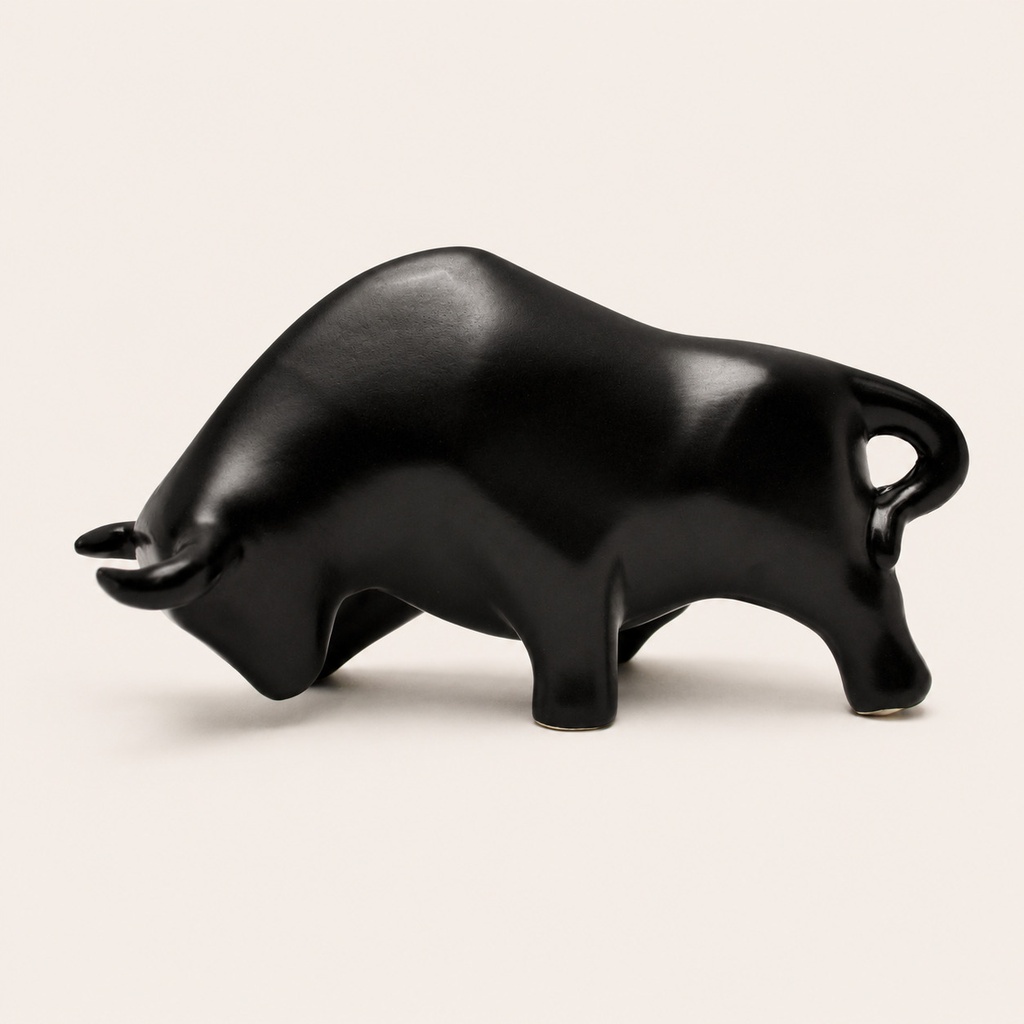 [32997.NM] Ceramic Bull Sculpture – Matte Black – Small