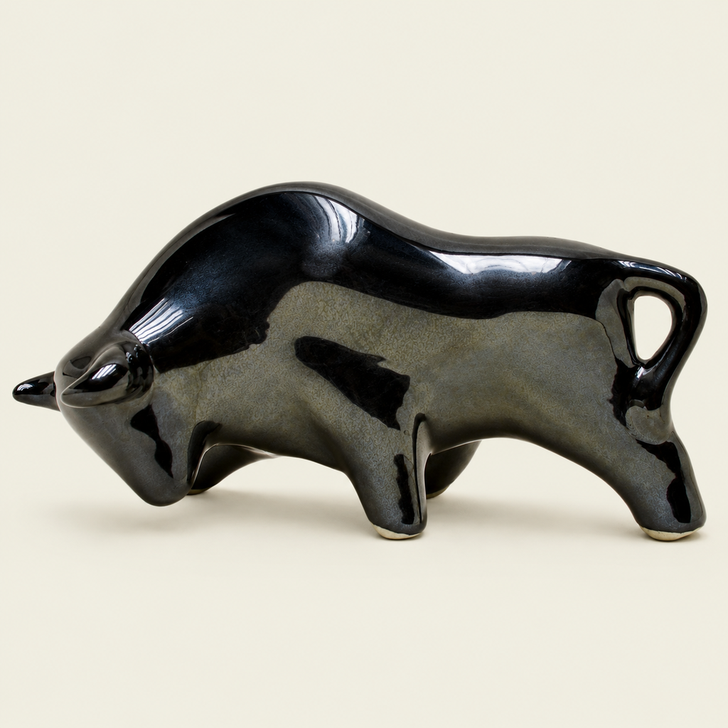 Ceramic Bull Sculpture – Metallic – Mini