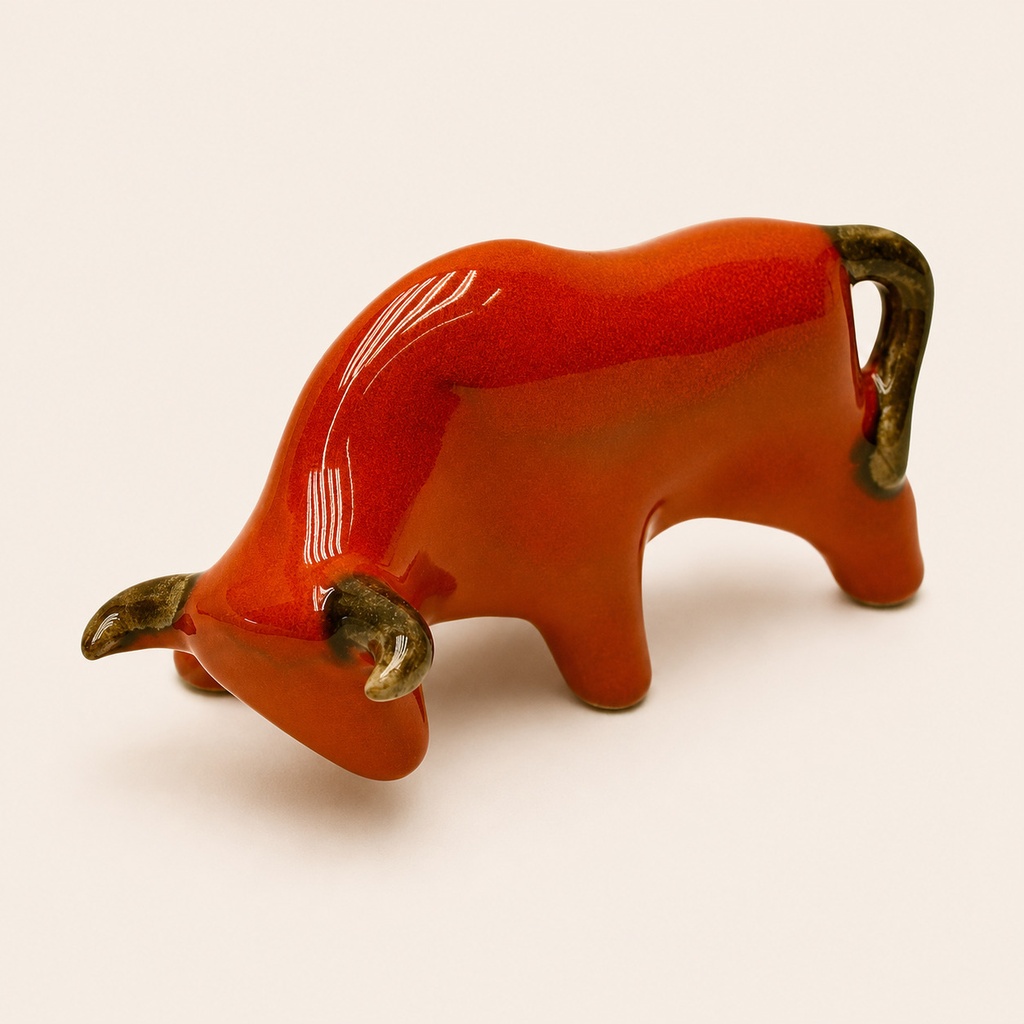 [32998.RS] Ceramic Bull Sculpture – Rojo Salino – Mini