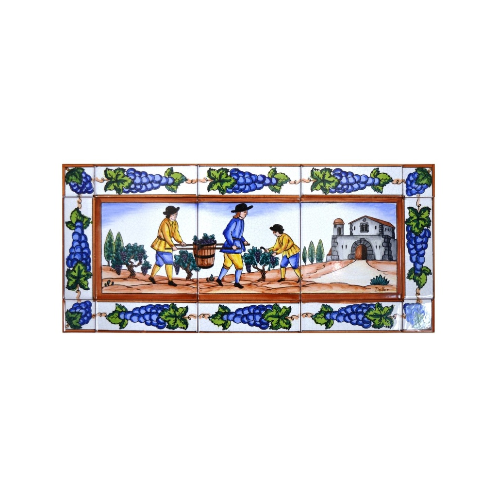 [17998] MURAL VENDÍMIA / COSECHA VINO CON CENEFA de cerámica pintado a mano. 55 cm x 25 cm. 