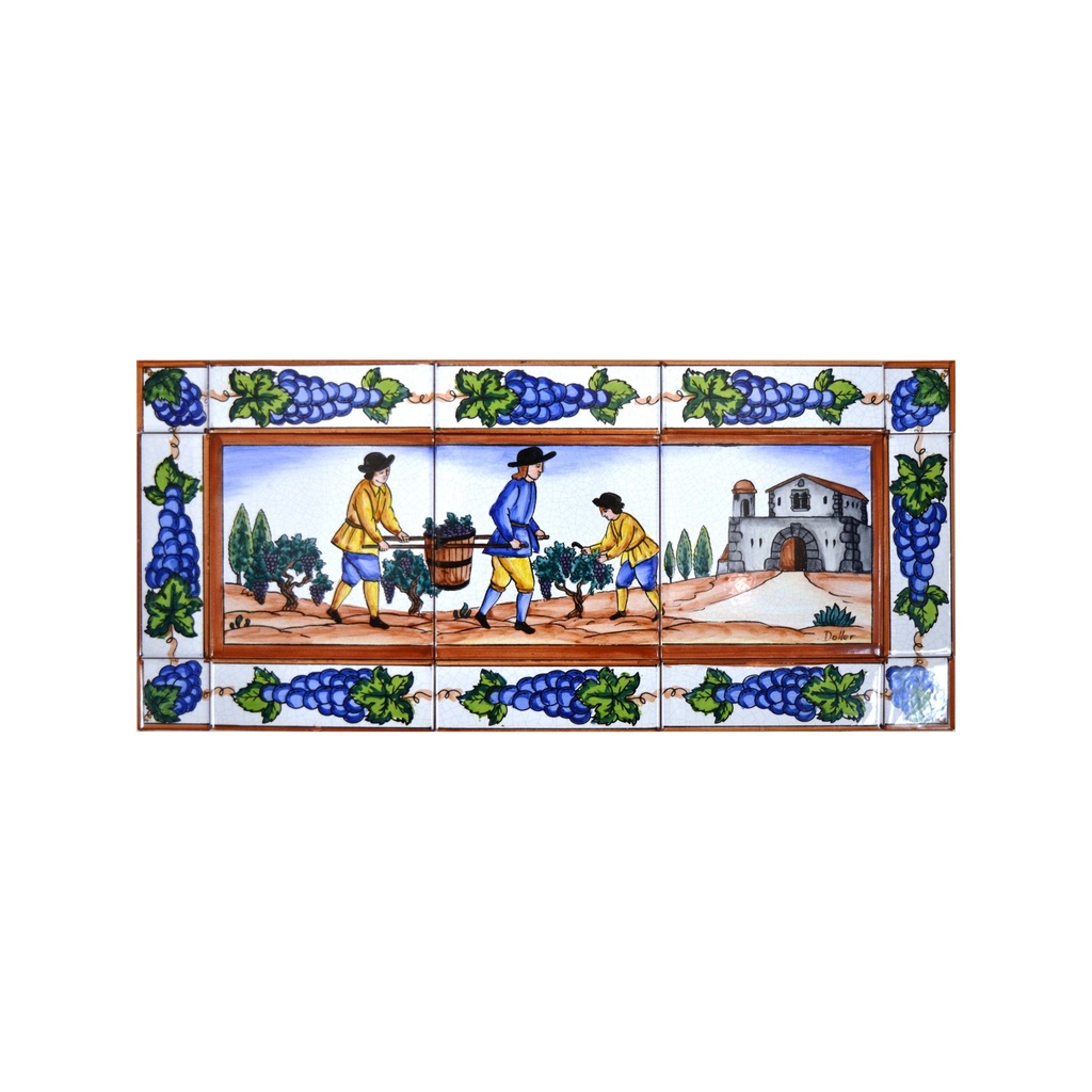 [17998] MURAL VEREMA / COLLITA DEL RAÏM AMB CENEFA de ceràmica pintat a mà. 55 cm x 25 cm.