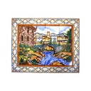 MURAL PONTE / FIUME / PAESAGGIO CON CORNICE  di ceramica dipinto a mano. 75 cm x 60 cm.