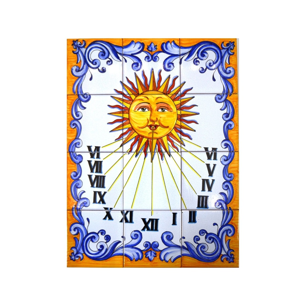 [18781] MURAL RELOJ DE SOL de cerámica pintado a mano. 45 cm x 60 cm. 
