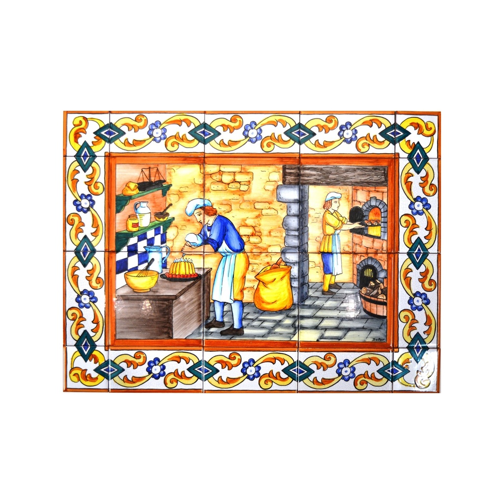 [18787] MURAL FORNER / PASTISSER / OFICIS AMB CENEFA de ceràmica pintat a mà. 60 cm x 45 cm.
