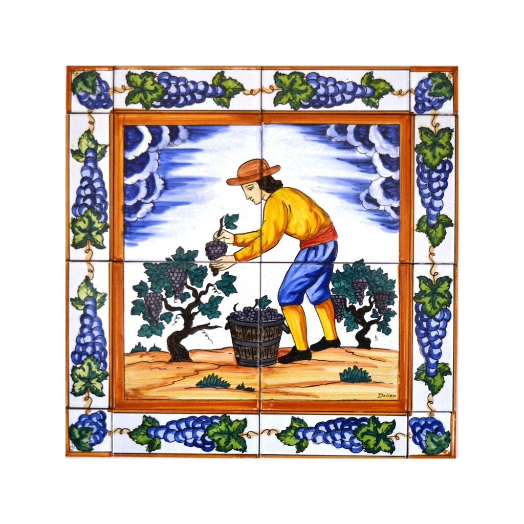 [18789] MURAL VENDÍMIA / COSECHA VINO CON CENEFA de cerámica pintado a mano. 40 cm x 40 cm. 