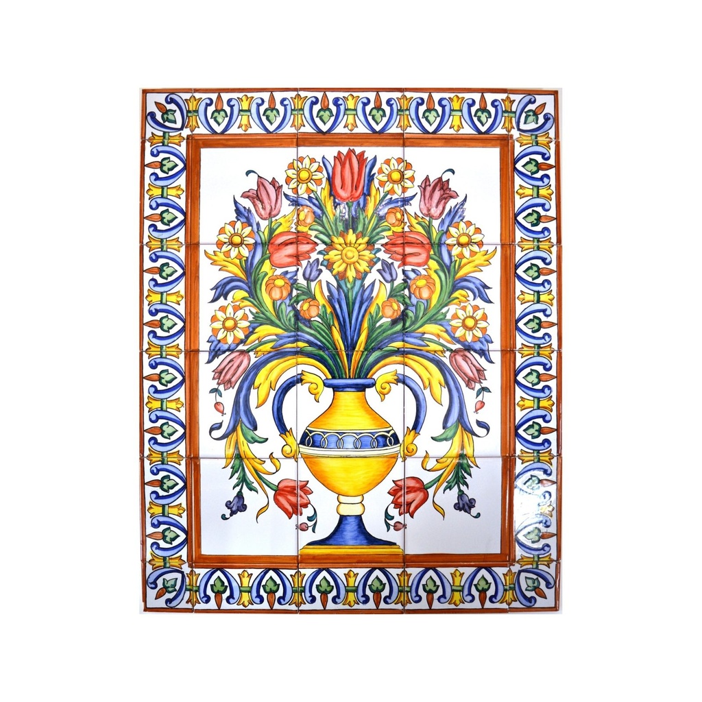 [18984] MURAL FLORERO / FLORES CON CENEFA de cerámica pintado a mano. 60 cm x 75 cm. 