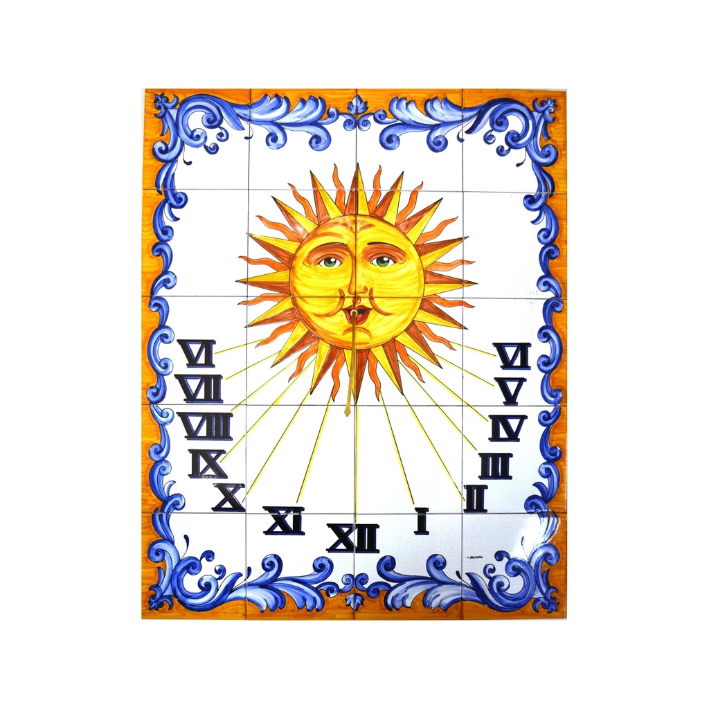 MURAL RELLOTGE DE SOL de ceràmica pintat a mà. 60 cm x 75 cm.