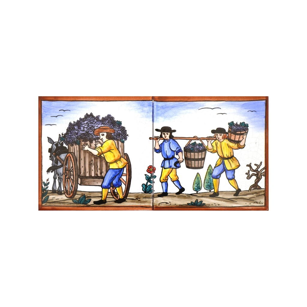 [25579] MURAL ELABORAZIONE VINO di ceramica dipinto a mano. 30 cm x 15 cm.