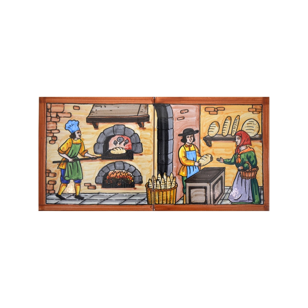 [25580] MURAL BOULANGER / PÂTISSIER / MÉTIERS / PROFESSIONS de céramique peint à la main. 30 cm x 15 cm. 