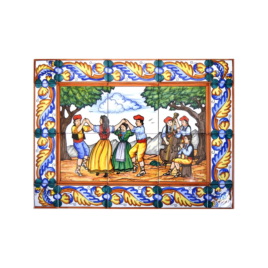 [27969] MURAL SARDANA AVEC BORDURE de céramique peint à la main. 60 cm x 45 cm. 