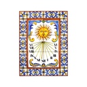 MURAL OROLOGIO SOLARE CON CORNICE di ceramica dipinto a mano.  45 cm x 60 cm.