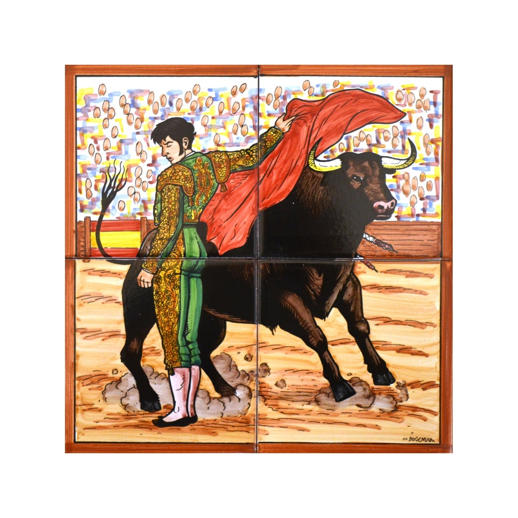 [28255] MURAL TORÉADOR / TORERO / TAUREAU / TORO de céramique peint à la main. 30 cm x 30 cm. 