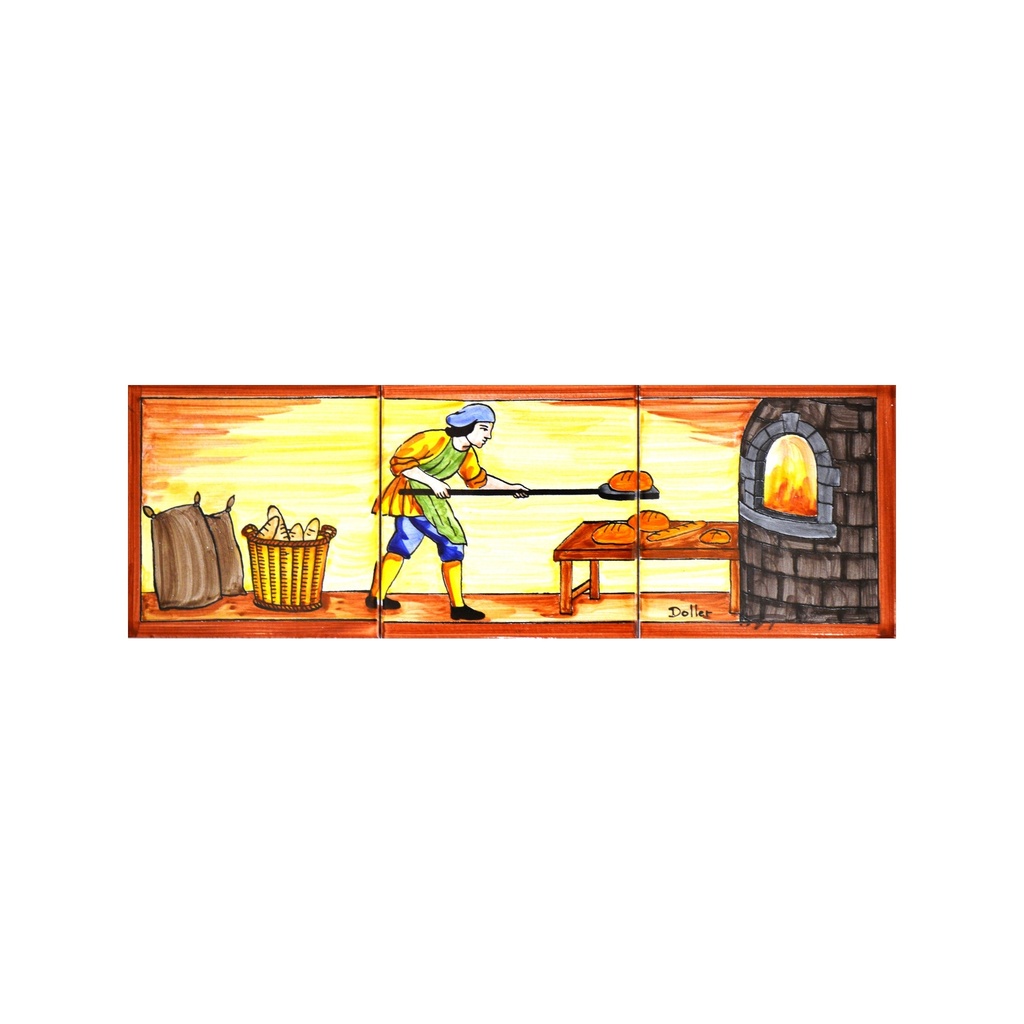 [28259] MURAL BOULANGER / PÂTISSIER / MÉTIERS / PROFESSIONS de céramique peint à la main. 45 cm x 15 cm. 