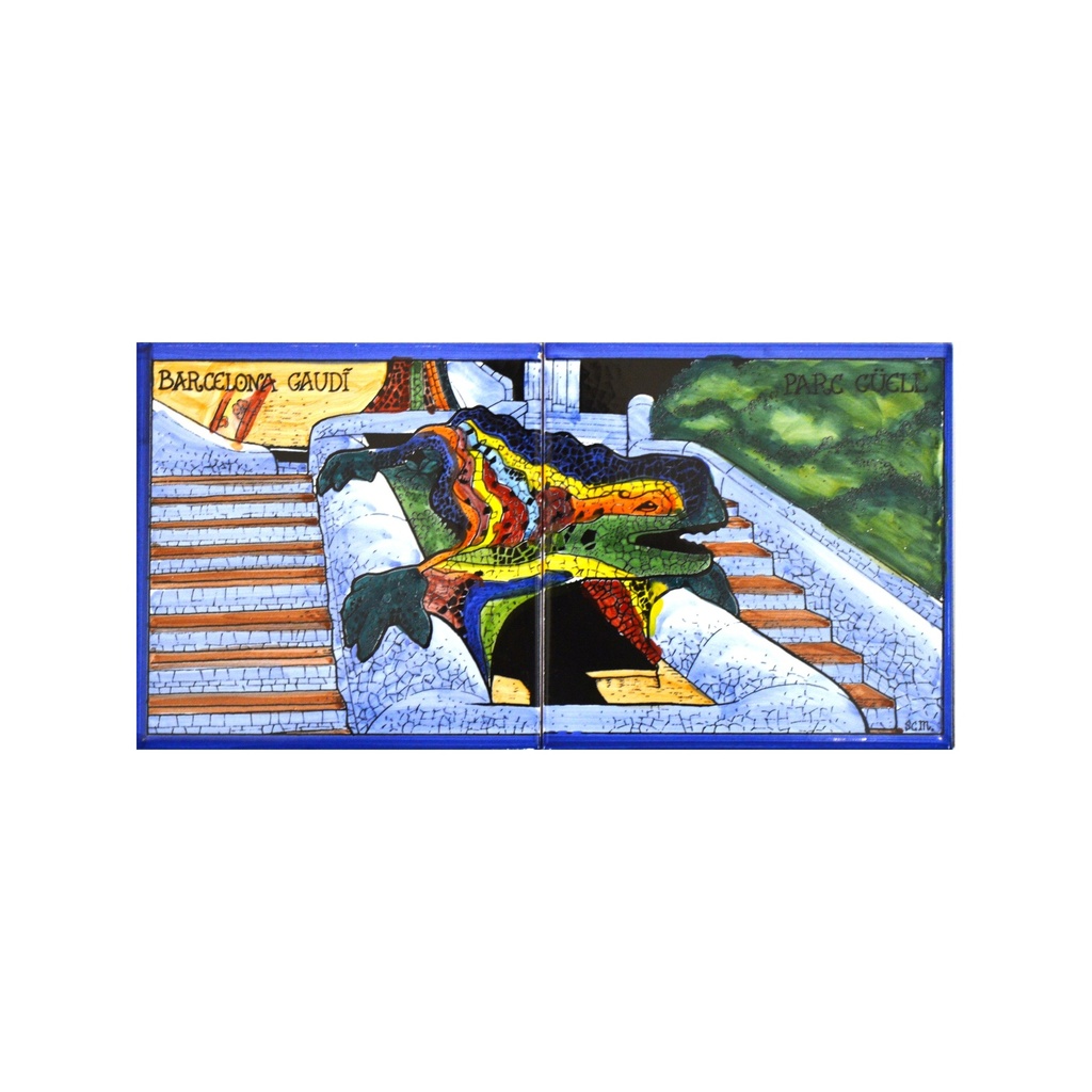 [28274] Handpainted ceramic MURAL DRAGON / PARC GÜELL. 11.81'' x 5.91''.