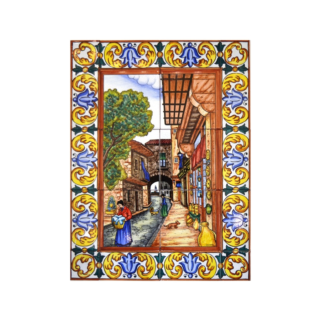 [28306] MURAL CALLES TÍPICAS / MERCADO CON CENEFA de cerámica pintado a mano. 45 cm x 60 cm. 
