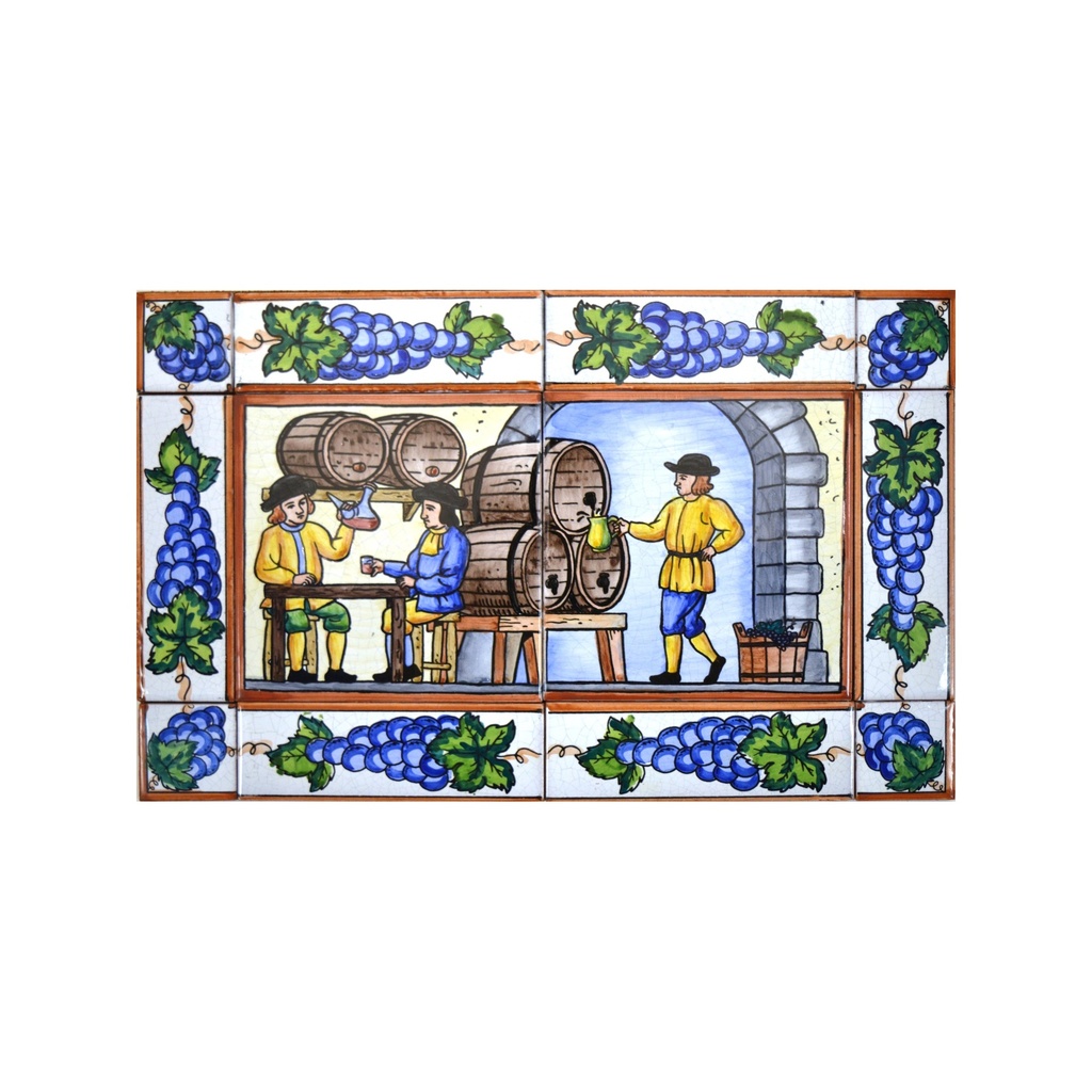 MURAL BODEGA / ELABORACIÓN VINO / VINIFICACIÓN CON CENEFA de cerámica pintado a mano. 40 cm x 25 cm. 