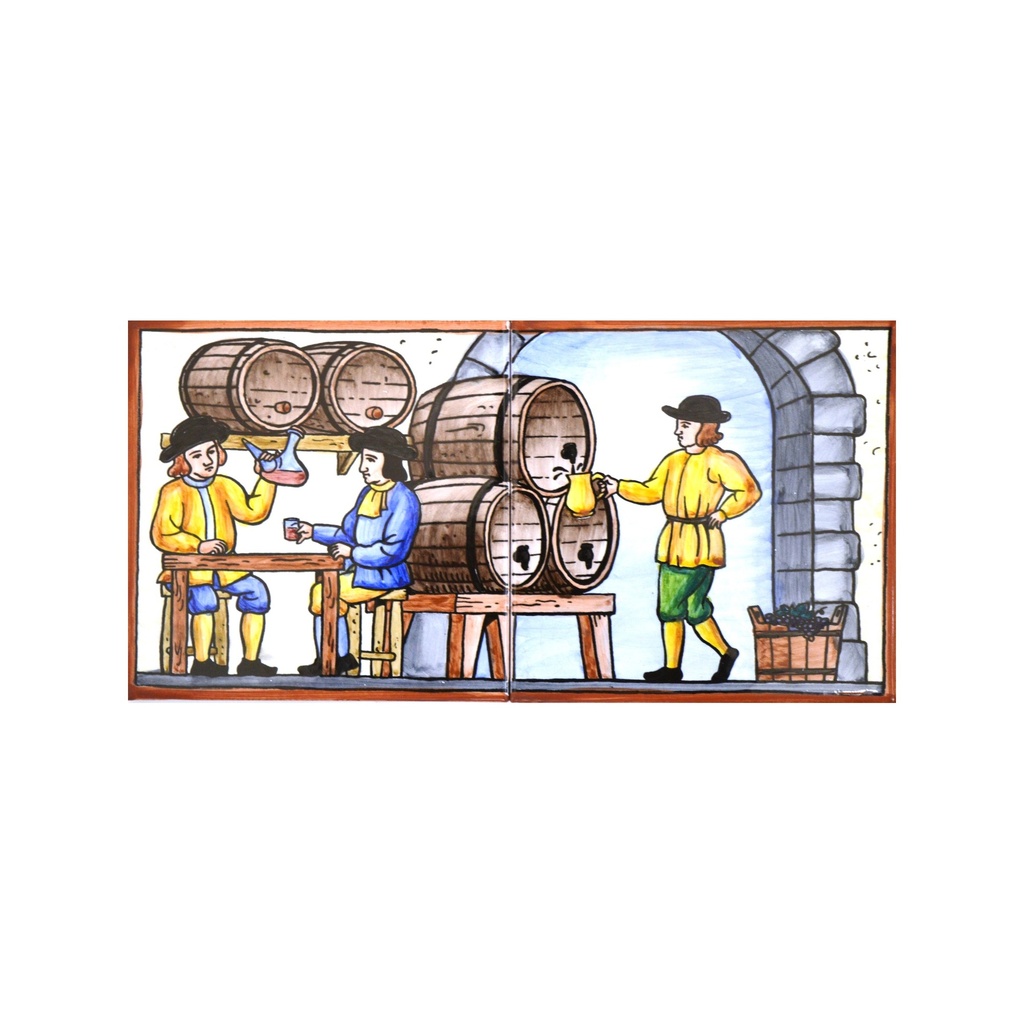 [28313] Handpainted ceramic MURAL WINE CELLAR / WINEMAKING / VINIFICATION. 11.81'' x 5.91''.