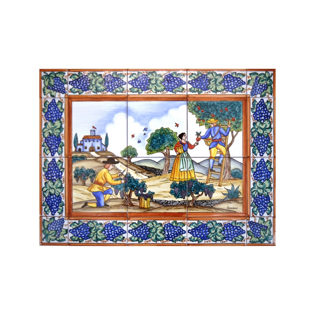 [28315] MURAL VEREMA / COLLITA DEL RAÏM AMB CENEFA de ceràmica pintat a mà. 60 cm x 45 cm.