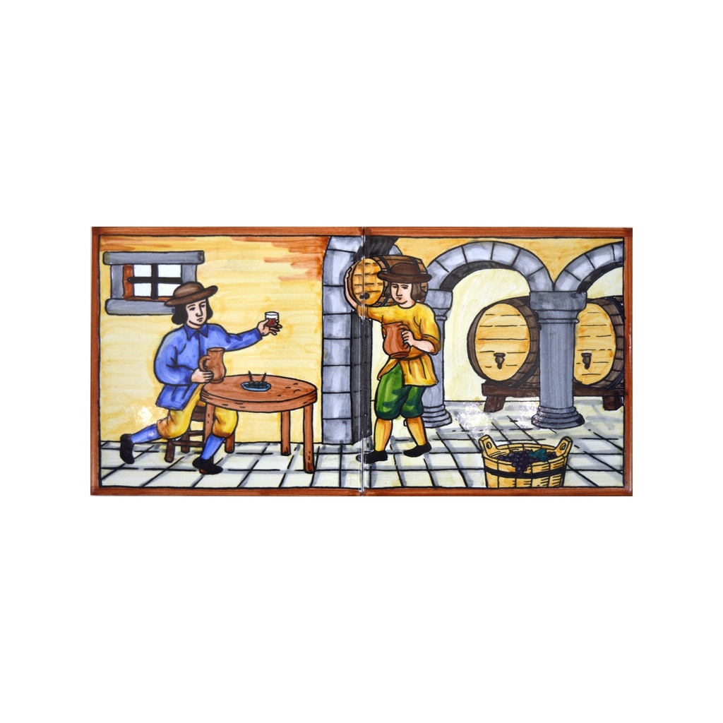 [28317] MURAL CAVE À VIN / PRODUCTION DU VIN / VINIFICATION de céramique peint à la main. 30 cm x 15 cm. 