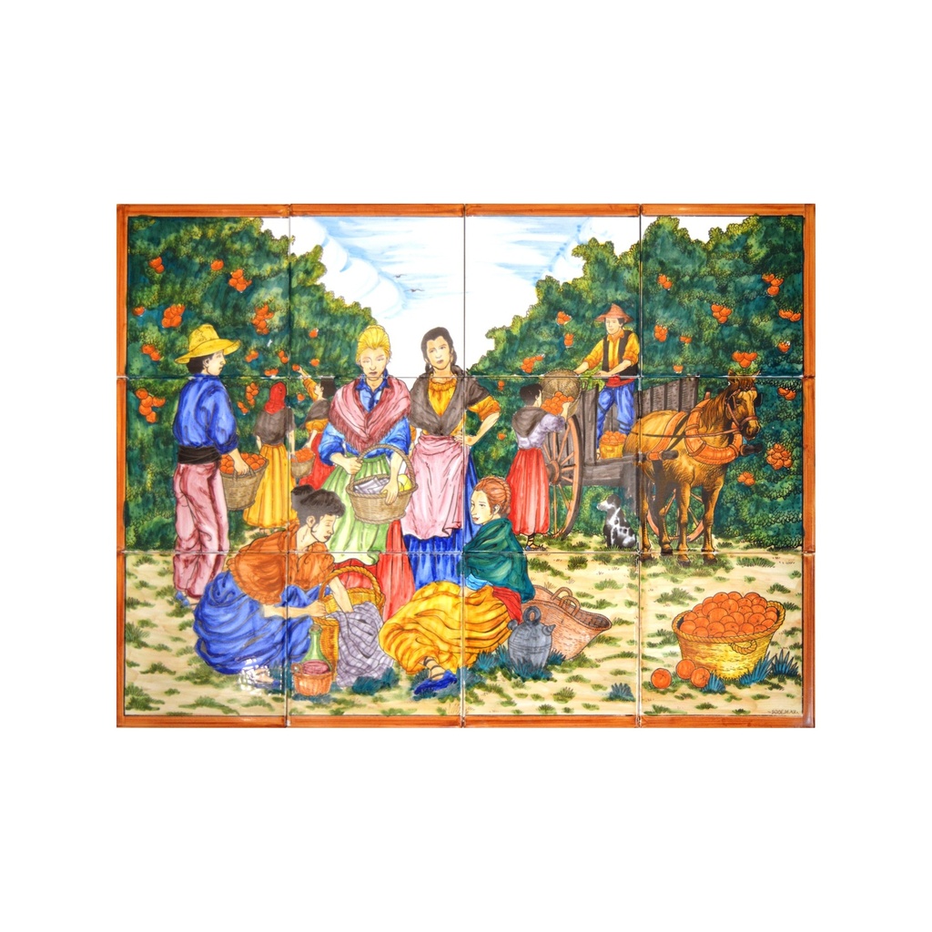 MURAL TARONGERS / TARONGES / RECOL·LECCIÓ / COLLITA / OFICIS de ceràmica pintat a mà. 60 cm x 45 cm.