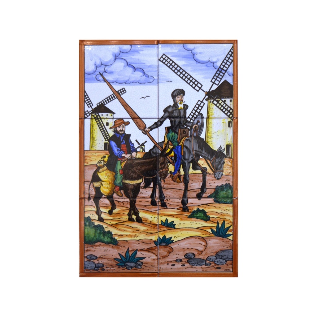 [30750] MURAL DON QUIJOTE / SANCHO PANZA / MIGUEL DE CERVANTES de cerámica pintado a mano. 30 cm x 45 cm. 