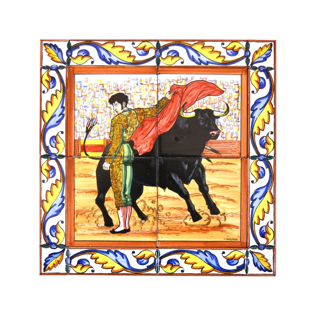 MURAL TORERO / TORI CON CORNICE di ceramica dipinto a mano.  40 cm x 40 cm.