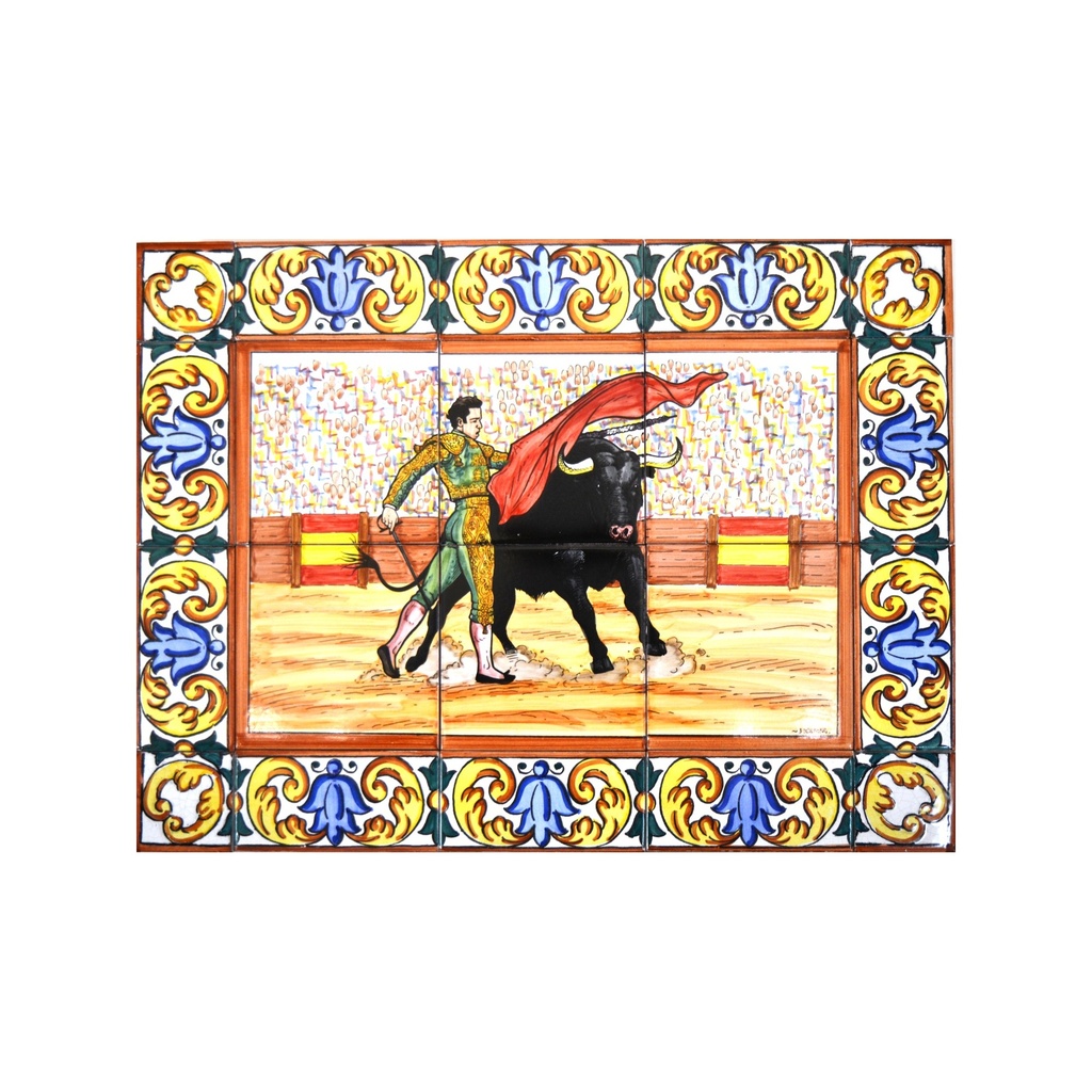 [30943] MURAL TORERO / TOROS AMB CENEFA de ceràmica pintat a mà. 60 cm x 45 cm.