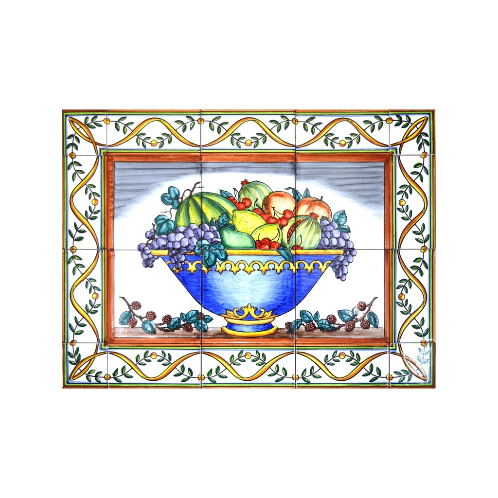 [31822] MURAL FRUITA / FRUITERA / NATURA MORTA AMB CENEFA de ceràmica pintat a mà. 60 cm x 45 cm.