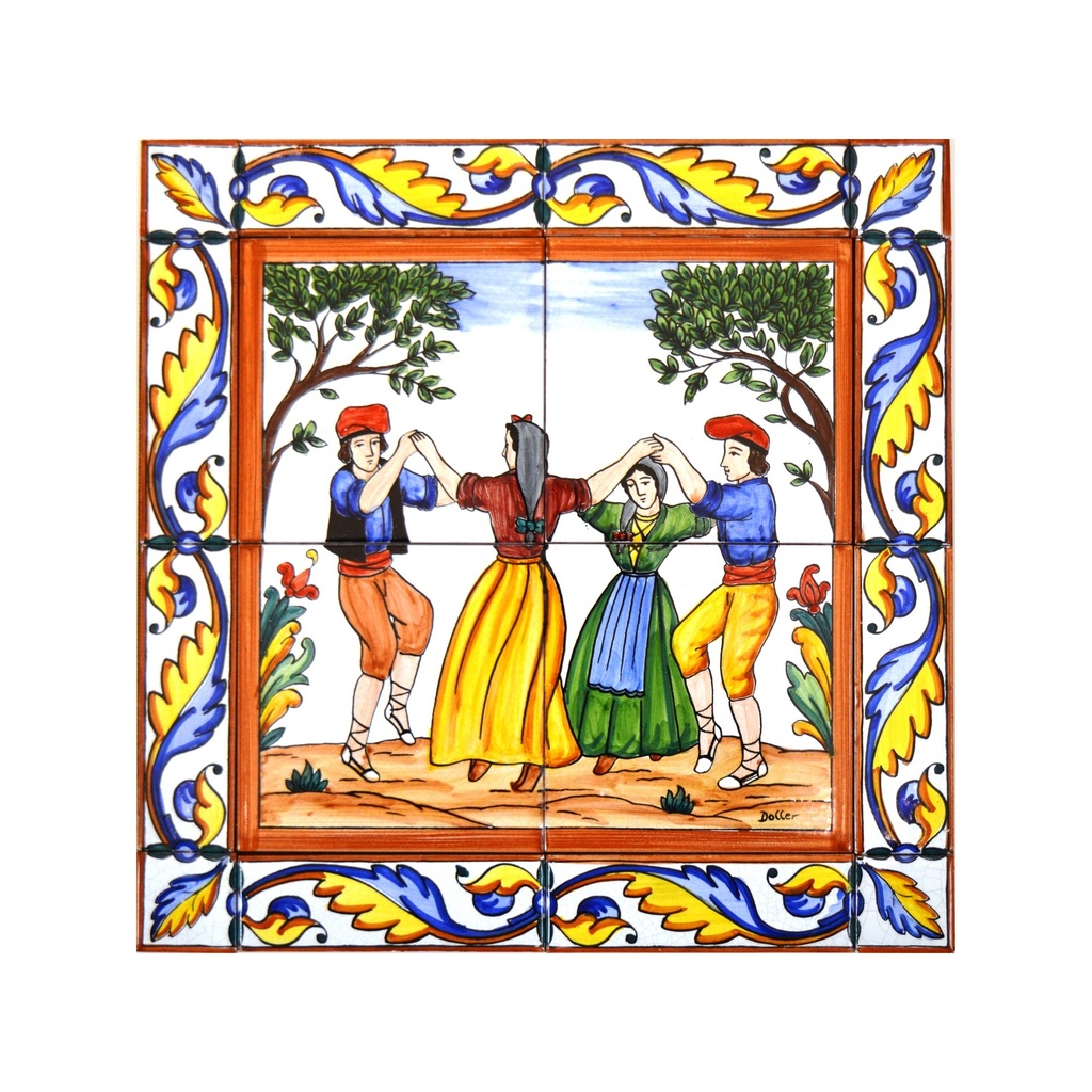 [31999] MURAL SARDANA AMB CENEFA de ceràmica pintat a mà. 40 cm x 40 cm.