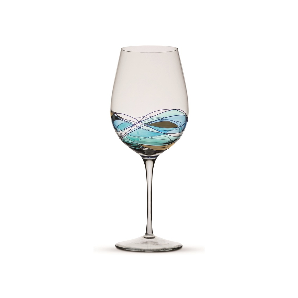 [45867] Copa de vi BORGONYA. Copa única de vidre de producció artesanal realitzada mitjançant la tècnica de vidre bufat i pintada a mà inspirat a l'estil gaudi. Col·lecció AQUA. 11 cm x 11 cm x 27 cm (80 cl.)