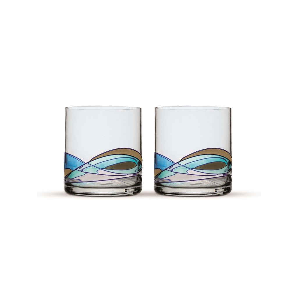 [45873] ART ESCUDELLERS Set of 2 Whisky Glasses, inspired by GAUDÍ style. Handmade and Handpainted by artists. Perfect whiskey gift for men - Collection AQUA