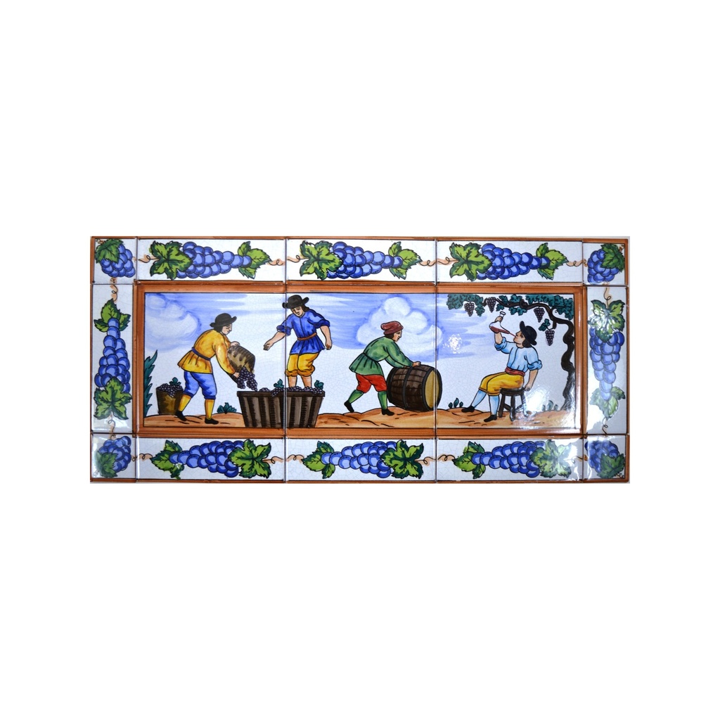 [28319] MURAL VENDEMMIA CON CORNICE di ceramica dipinto a mano. 55 cm x 25 cm.