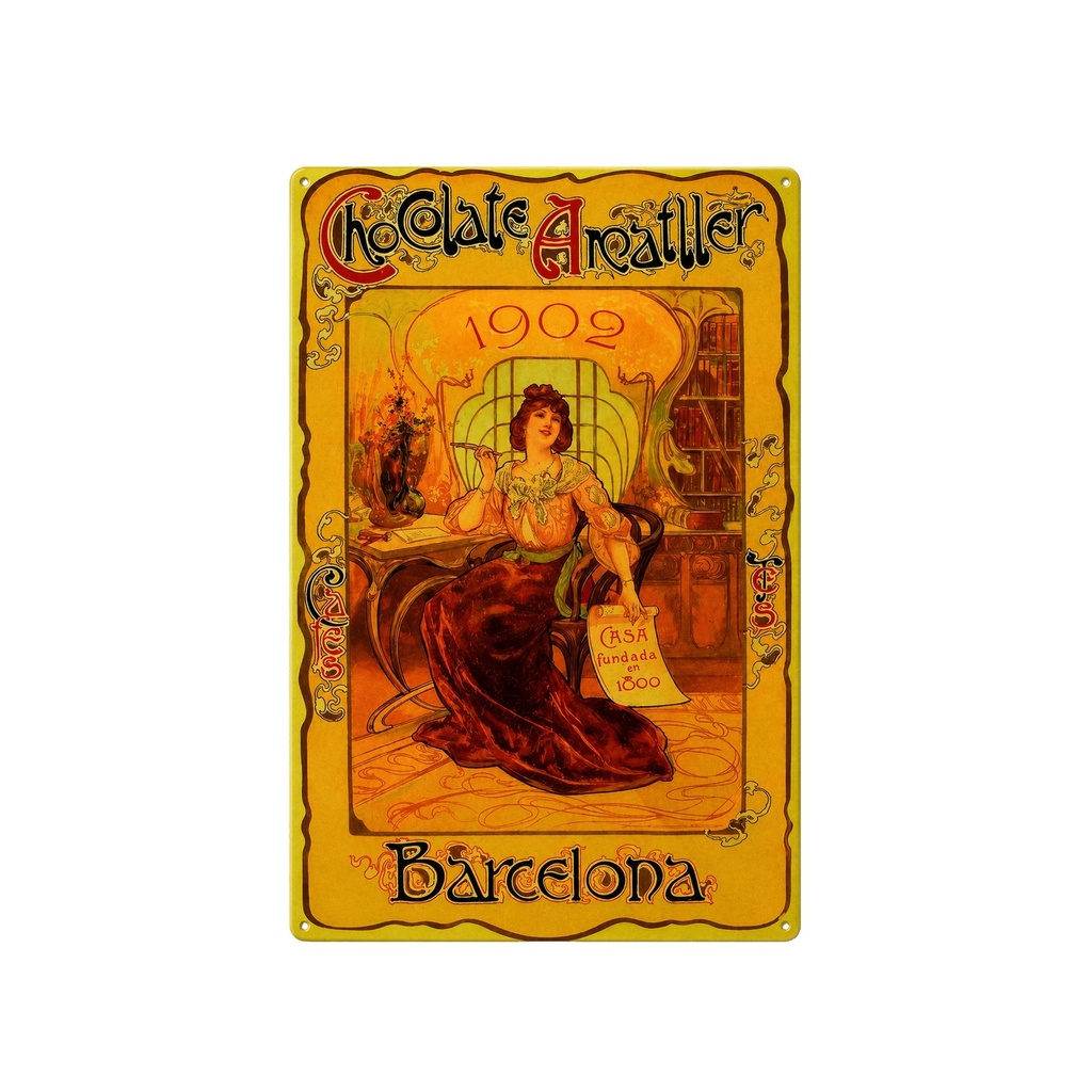 [52004] Tin poster sign, with retro vintage design from Catalunya/Spain. Tin sign. 19,68" X 13,19" (AMATLLER 1902)