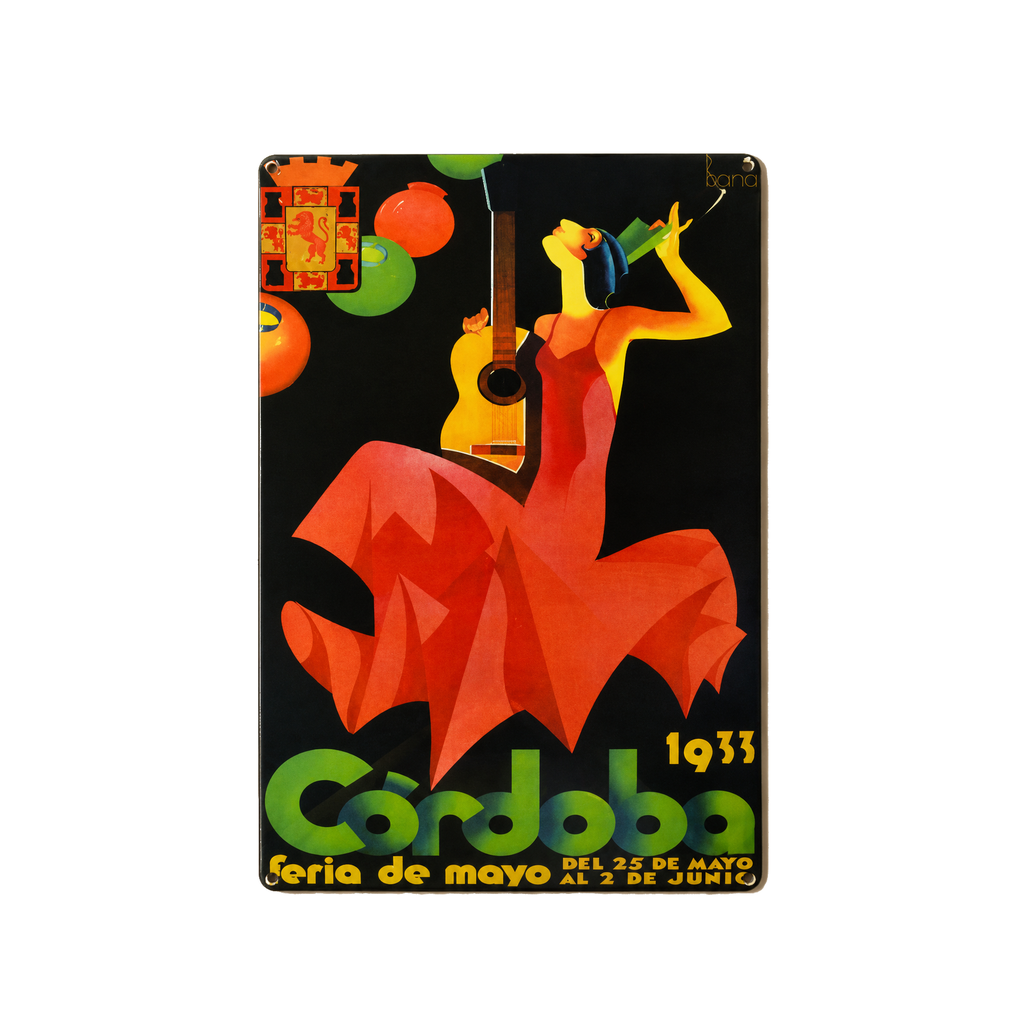 [52011] Affiche Poster publicitaire de plaque métallique avec dessin retro vintage de la Catalogne / l'Espagne. Tin sign. 50 cm x 33,50 cm  (FERIA DE CORDOBA 1933)