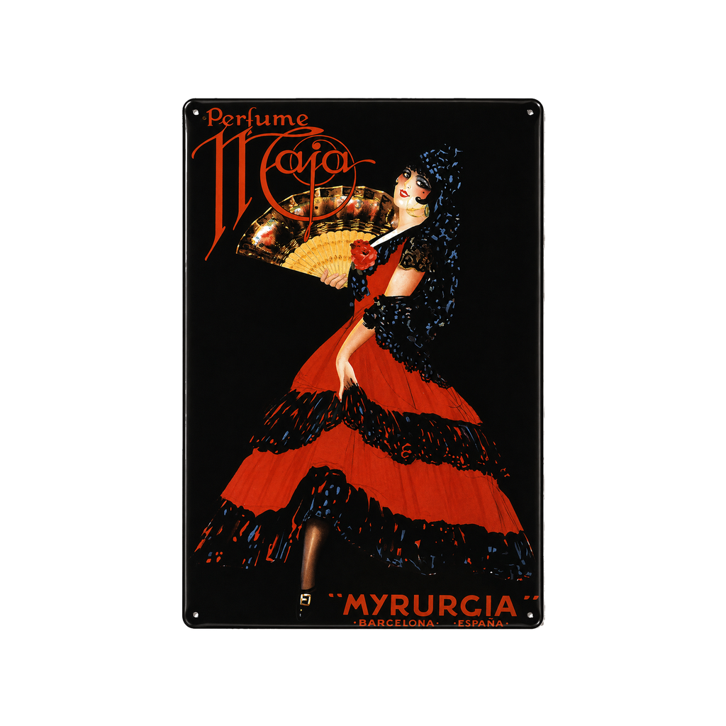 [52048] Cartel Póster publicitario de chapa metálica con diseño retro vintage de Catalunya / España. Tin sign. 50 cm x 33,50 cm (MYRURGIA BARCELONA)