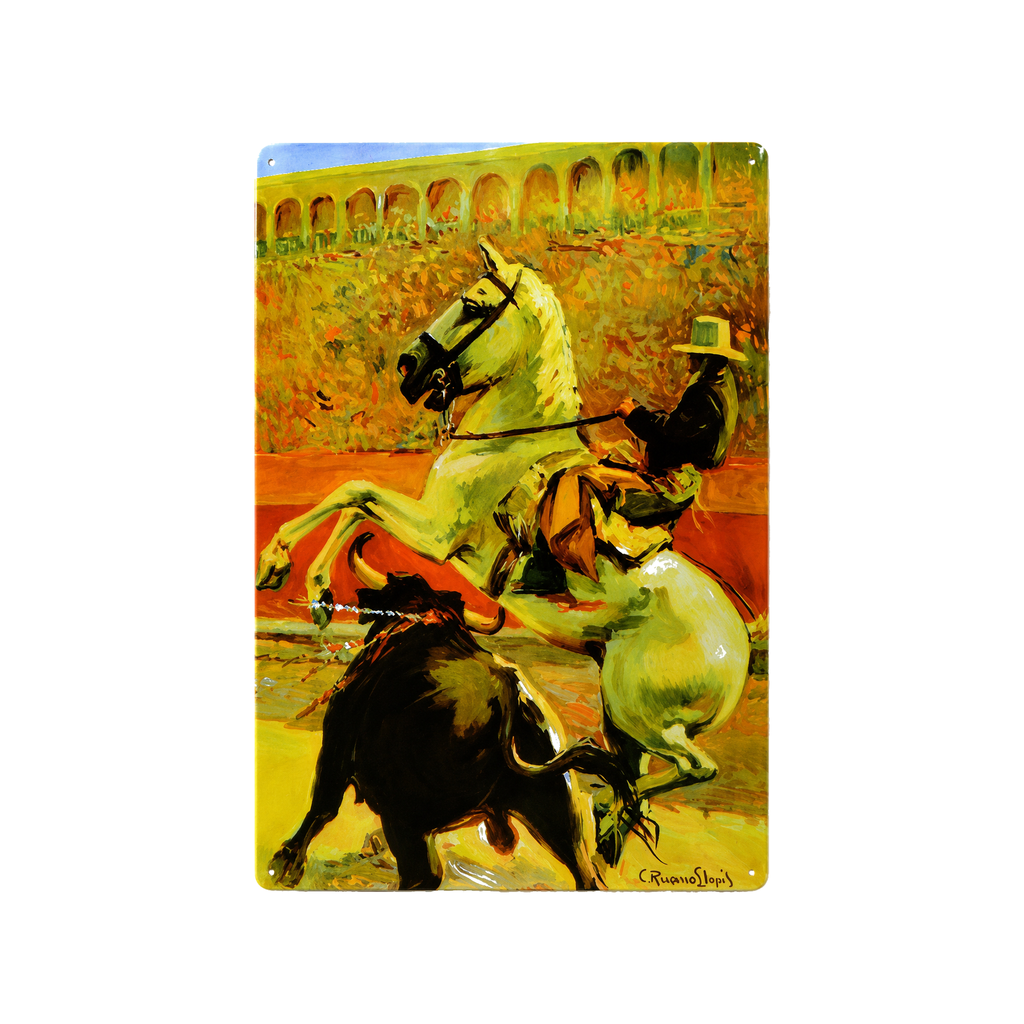 [52072] Affiche Poster publicitaire de plaque métallique avec dessin retro vintage de la Catalogne / l'Espagne. Tin sign. 50 cm x 33,50 cm (REJONEADOR)