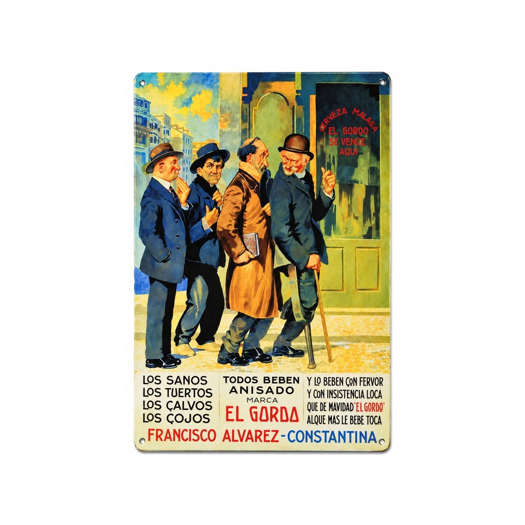 [52083] Tin poster sign, with retro vintage design from Catalunya/Spain. Tin sign. 19,68" X 13,19" (ANIS EL GORDO)