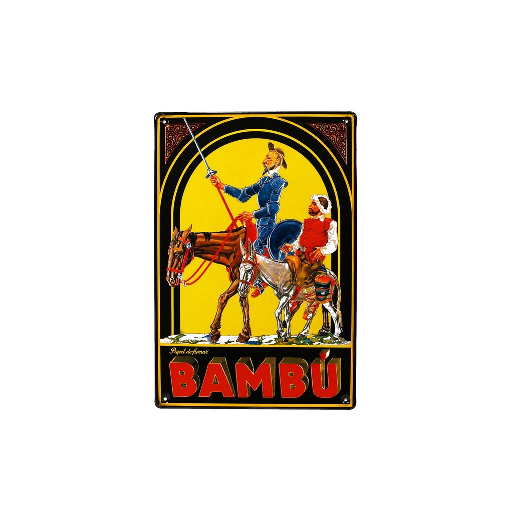 Affiche Poster publicitaire de plaque métallique avec dessin retro vintage de la Catalogne / l'Espagne. Tin sign. 30 cm x 20 cm (BAMBU QUIJOTE)